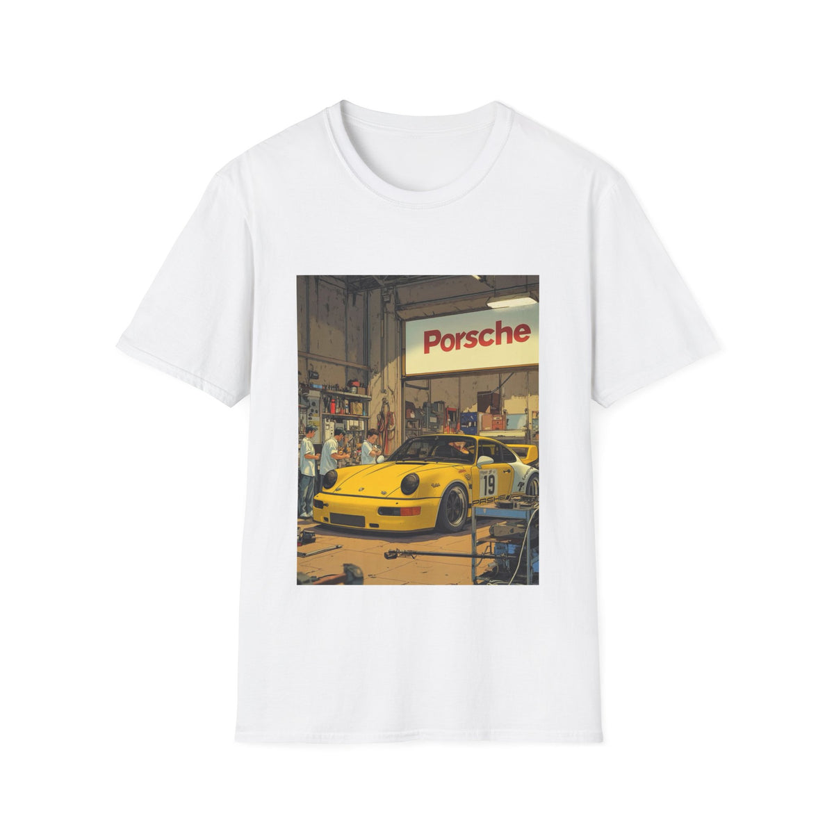 Porsche Garage Vintage Scene | Race Car T-Shirt