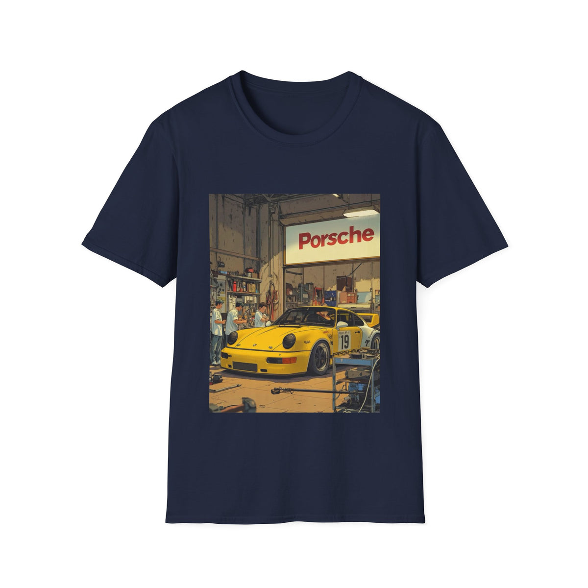Porsche Garage Vintage Scene | Race Car T-Shirt