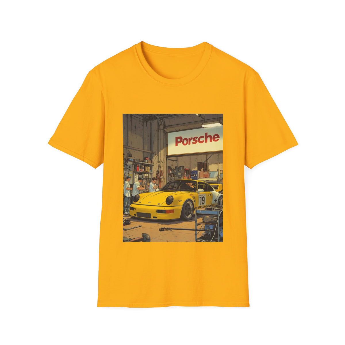 Porsche Garage Vintage Scene | Race Car T-Shirt