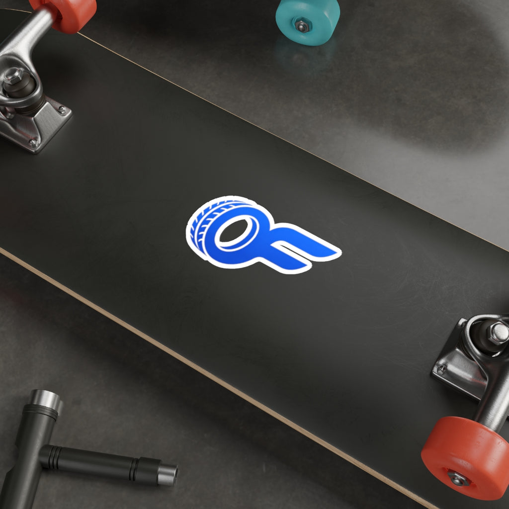 Racing Wheel OF Logo Die-Cut Sticker — Blue Motorsport Decal for Laptops & Cars
