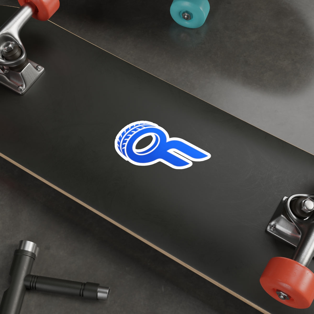 Racing Wheel OF Logo Die-Cut Sticker — Blue Motorsport Decal for Laptops & Cars