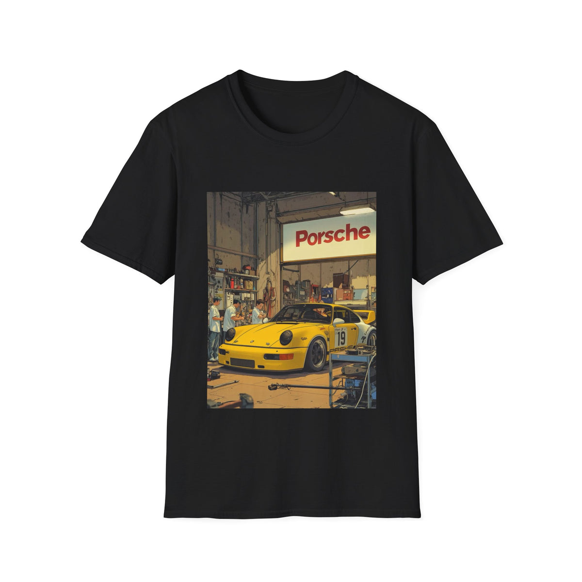 Porsche Garage Vintage Scene | Race Car T-Shirt