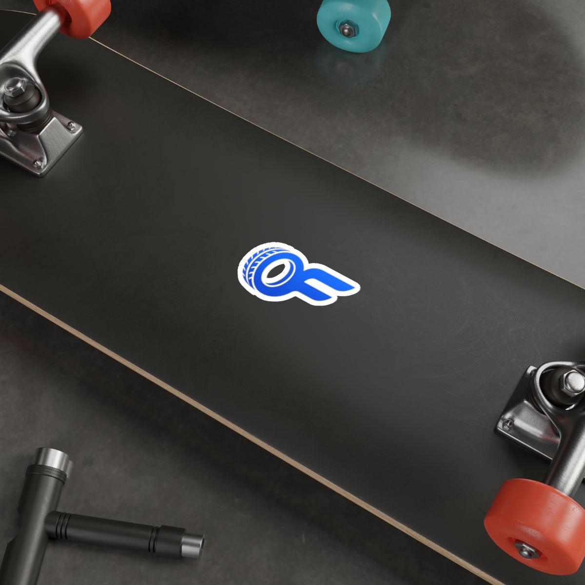 Racing Wheel OF Logo Die-Cut Sticker — Blue Motorsport Decal for Laptops & Cars