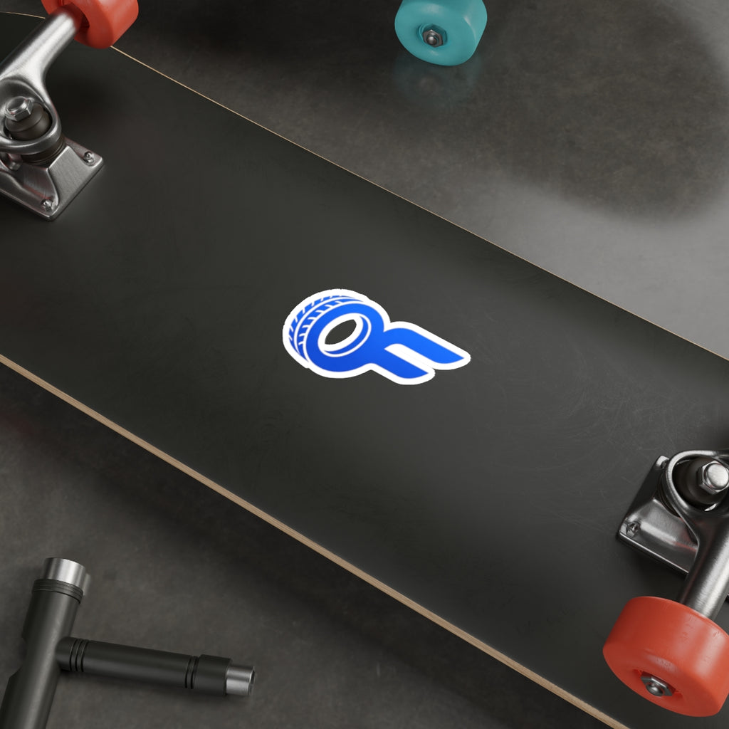 Racing Wheel OF Logo Die-Cut Sticker — Blue Motorsport Decal for Laptops & Cars