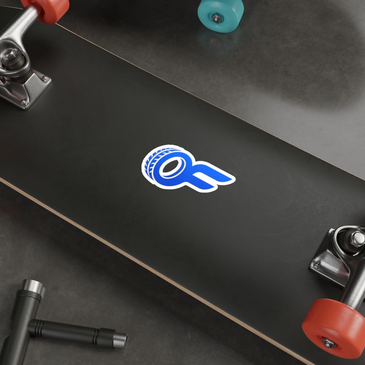 Racing Wheel OF Logo Die-Cut Sticker — Blue Motorsport Decal for Laptops & Cars