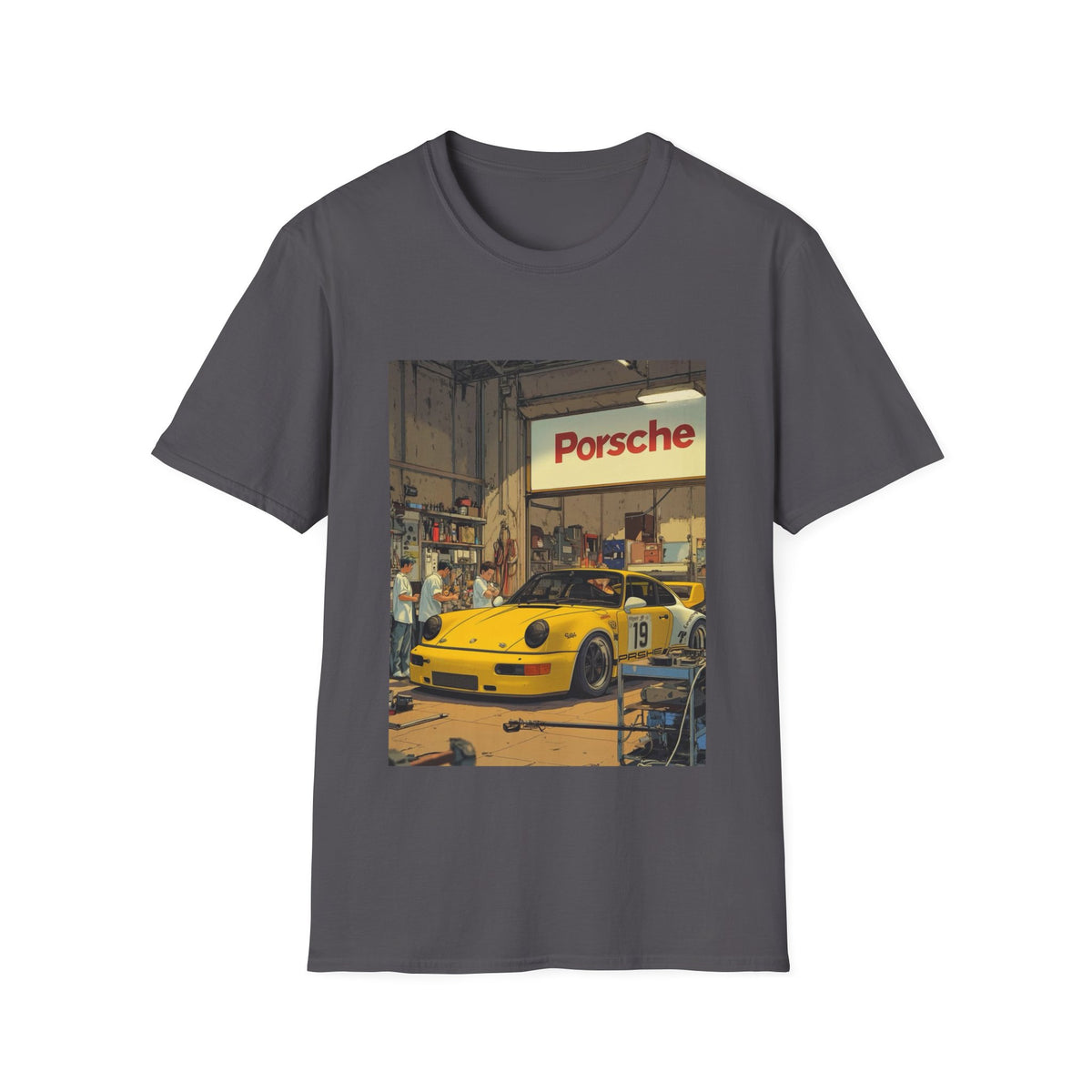 Porsche Garage Vintage Scene | Race Car T-Shirt
