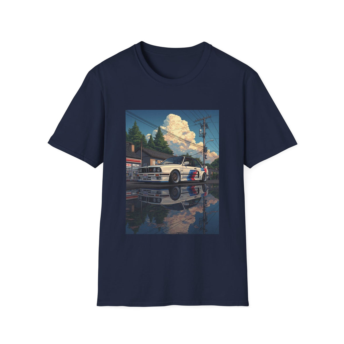 Vintage BMW Car T-Shirt | Retro Sunset Street Scene