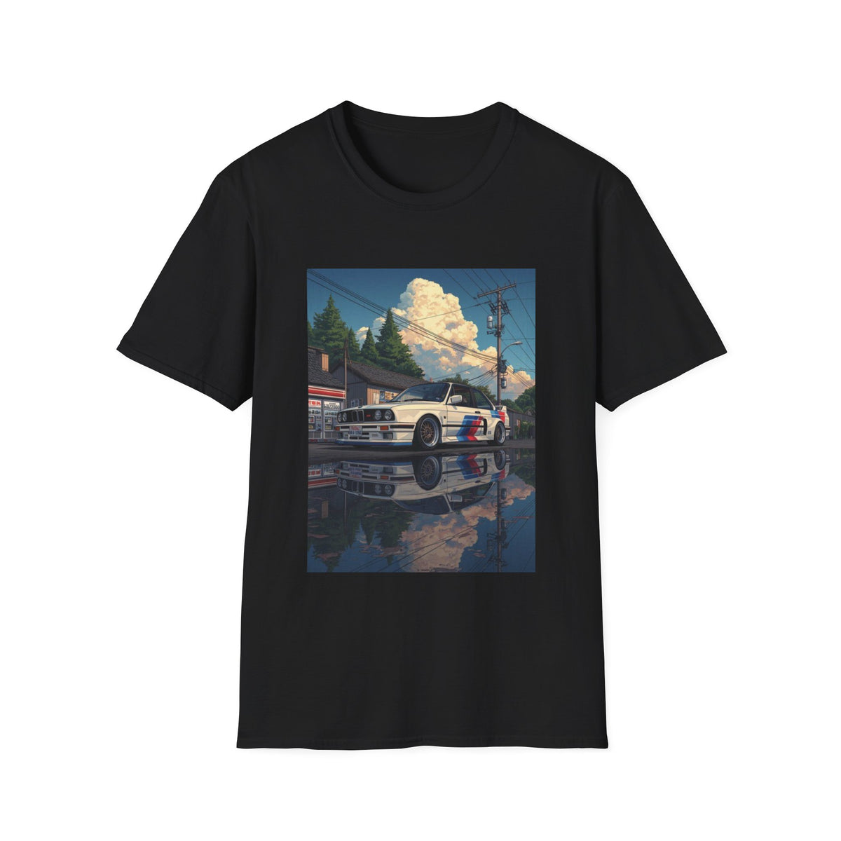 Vintage BMW Car T-Shirt | Retro Sunset Street Scene
