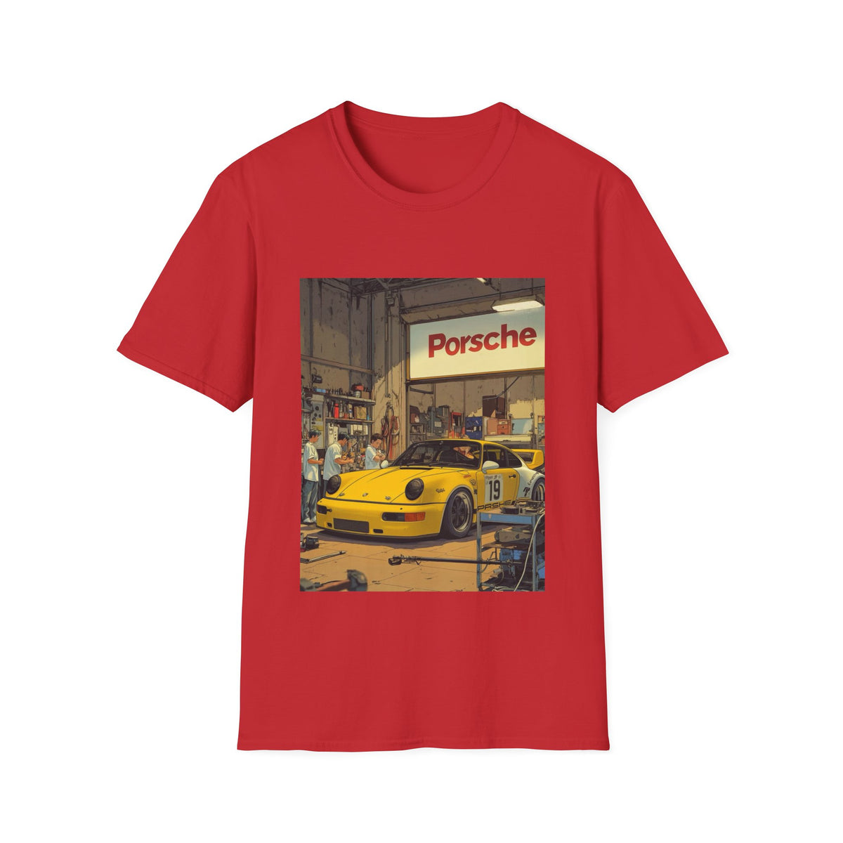 Porsche Garage Vintage Scene | Race Car T-Shirt