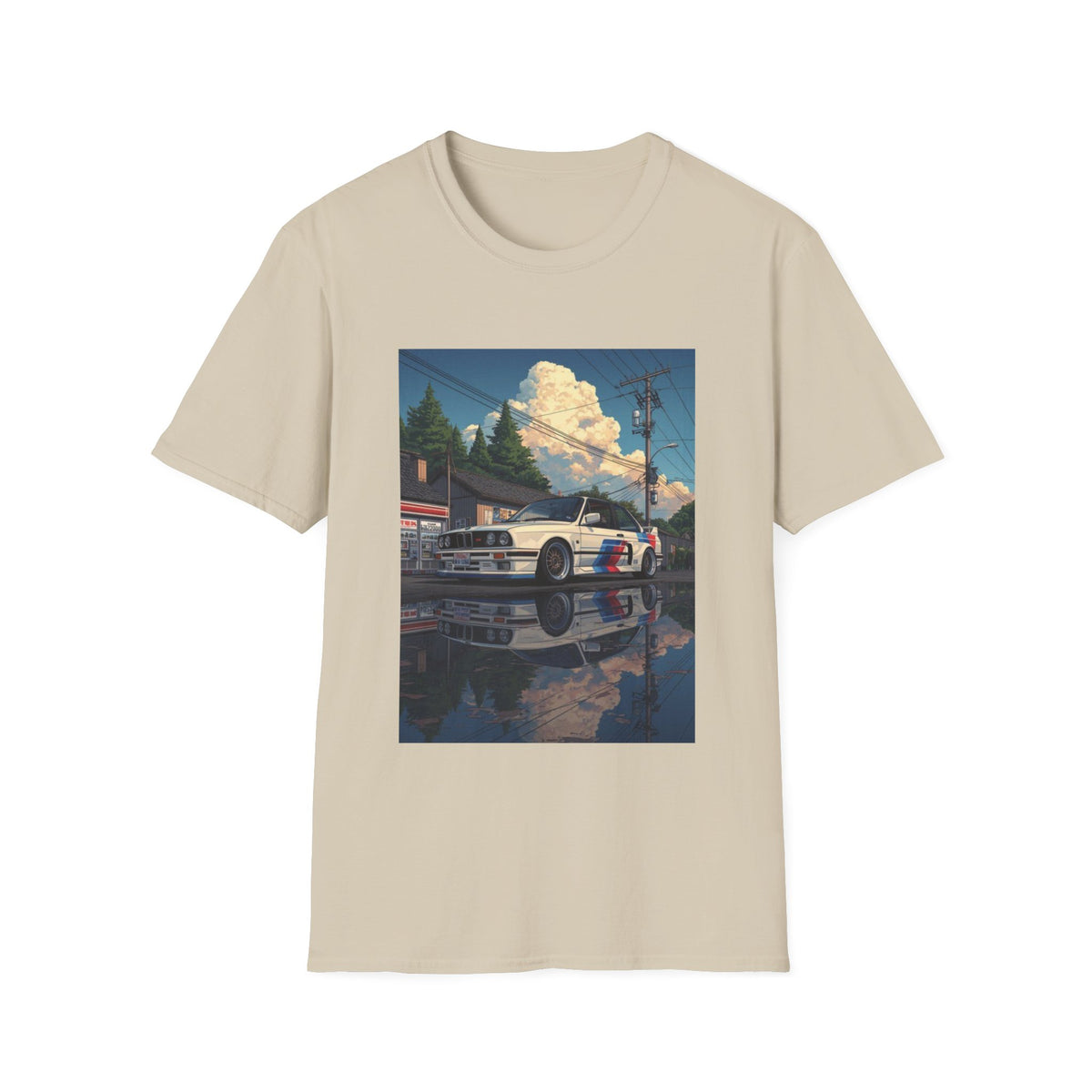 Vintage BMW Car T-Shirt | Retro Sunset Street Scene