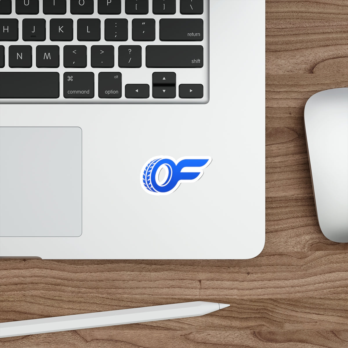Racing Wheel OF Logo Die-Cut Sticker — Blue Motorsport Decal for Laptops & Cars
