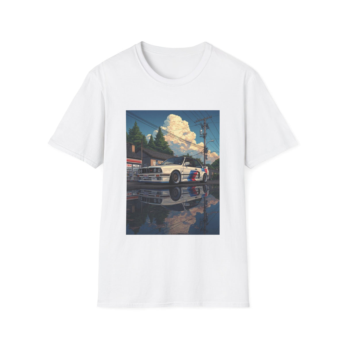 Vintage BMW Car T-Shirt | Retro Sunset Street Scene