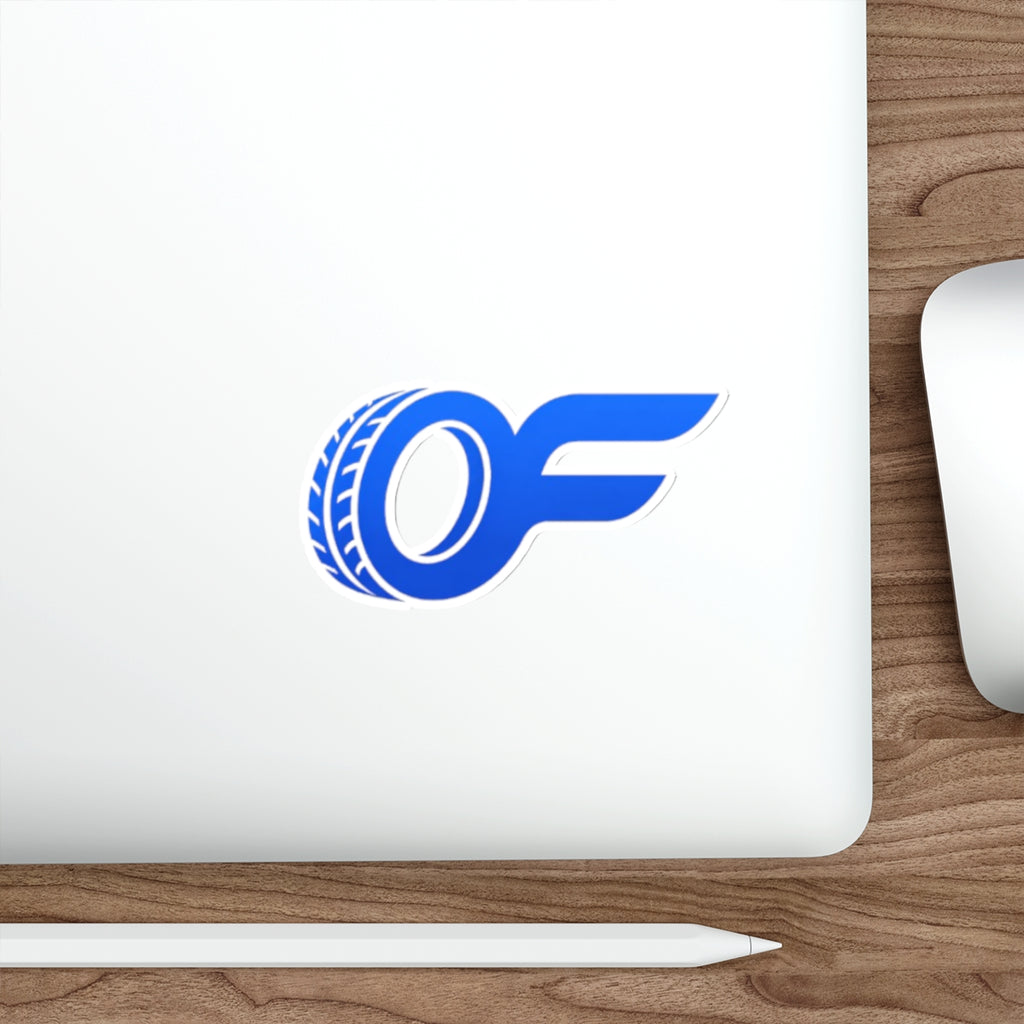 Racing Wheel OF Logo Die-Cut Sticker — Blue Motorsport Decal for Laptops & Cars