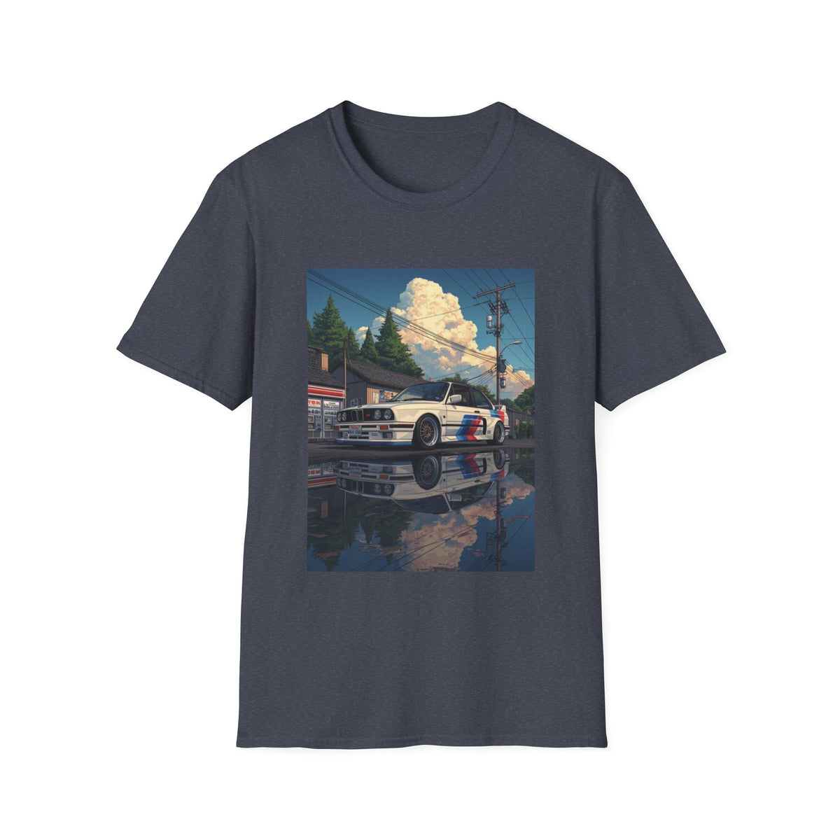 Vintage BMW Car T-Shirt | Retro Sunset Street Scene
