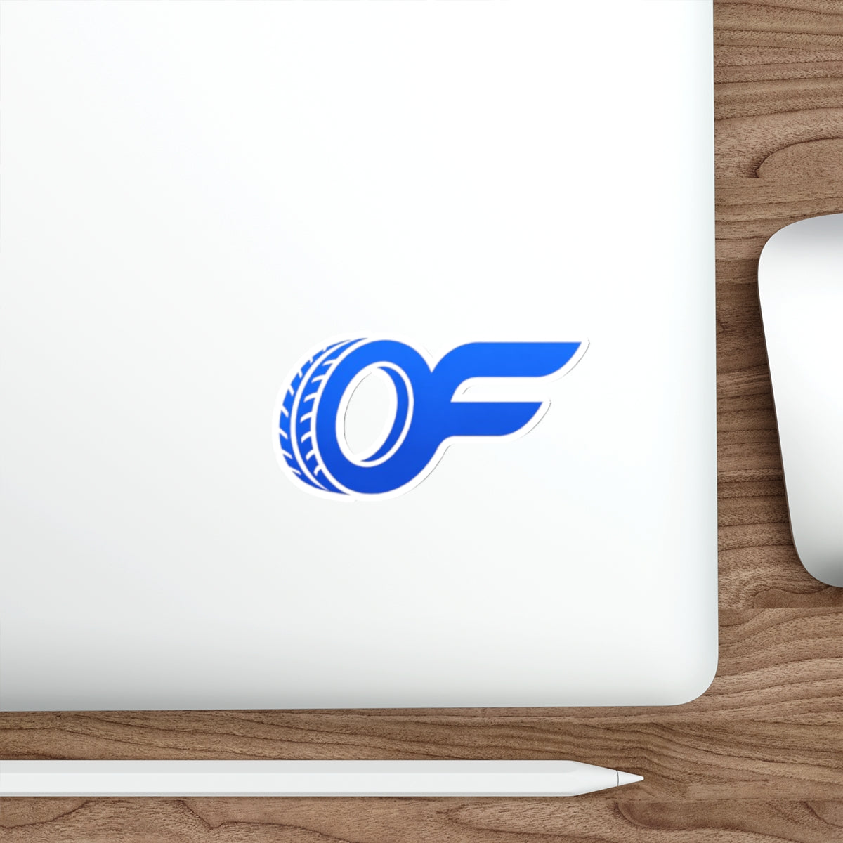 Racing Wheel OF Logo Die-Cut Sticker — Blue Motorsport Decal for Laptops & Cars