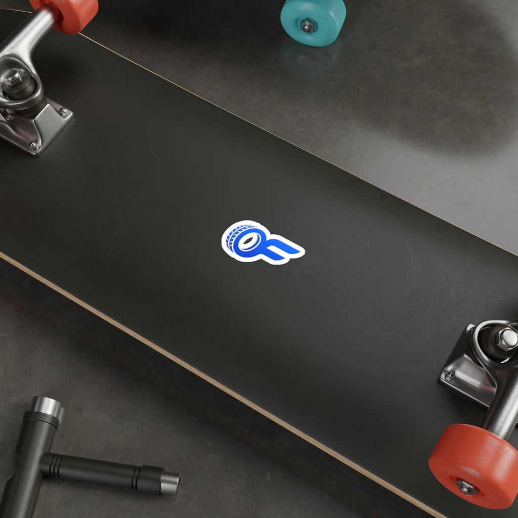 Racing Wheel OF Logo Die-Cut Sticker — Blue Motorsport Decal for Laptops & Cars